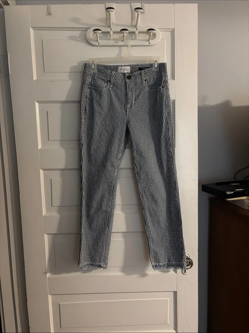 Checked Slim Crop Jeans - Blue/White